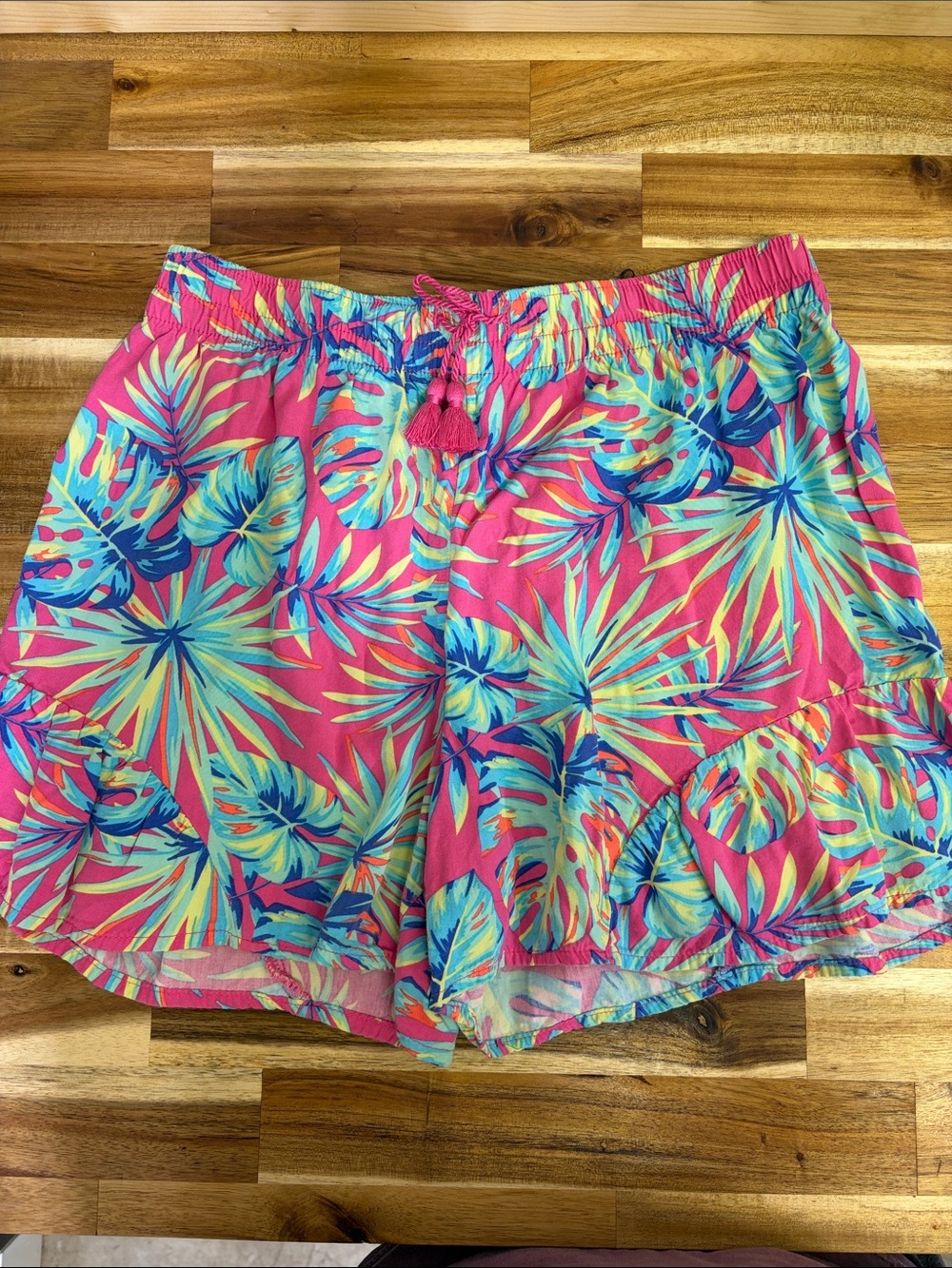 wonder nation Pink Tropical Leaf Print Girls Shorts